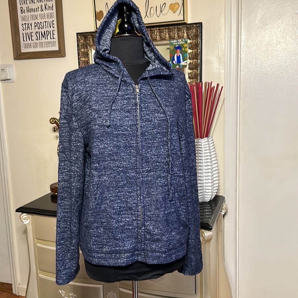 QUIET STORM NEW WOMEN’S STRETCHY FULL FRONT ZIPPER SWEATER BLUE COLOR HOODIE